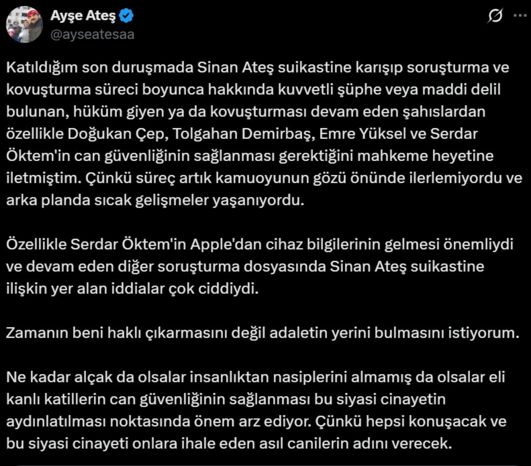 Son Dakika | Serdar Öktem'in öldürülmesinden sonra Ayşe Ateş dikkat çekti! Eski paylaşım da gündemdeydi: 